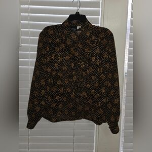 Oui Petites Womens Sheer Blouse with Brown Floral Design EUC size 6